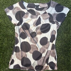 Ann Taylor Cream and Brown Polka Dot Cap Sleeve Blouse